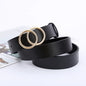 Double Ring Belts for Women Fashion Dress Jeans Belt PU Leather Metal Buckle Round Black Waist Belts Lady Girl Leisure Waistband