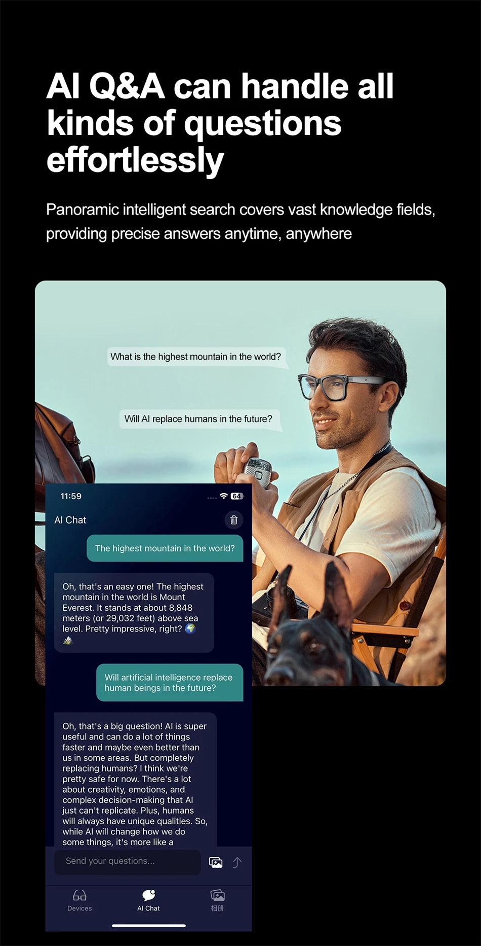 LIGE AI Smart Glasses with Camera Sunglasses 800W Camera Video Recorder Wireless Bluetooth Call Anti-blue Glasses for Man Women