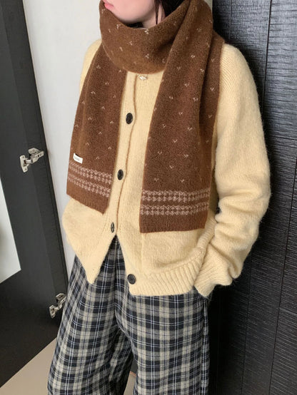 Women's Scarves Korean Retro Fair Island Simple Sweet Versatile Kawaii Wool Winter Thicked Warmth Comfortable High Quality Scarf