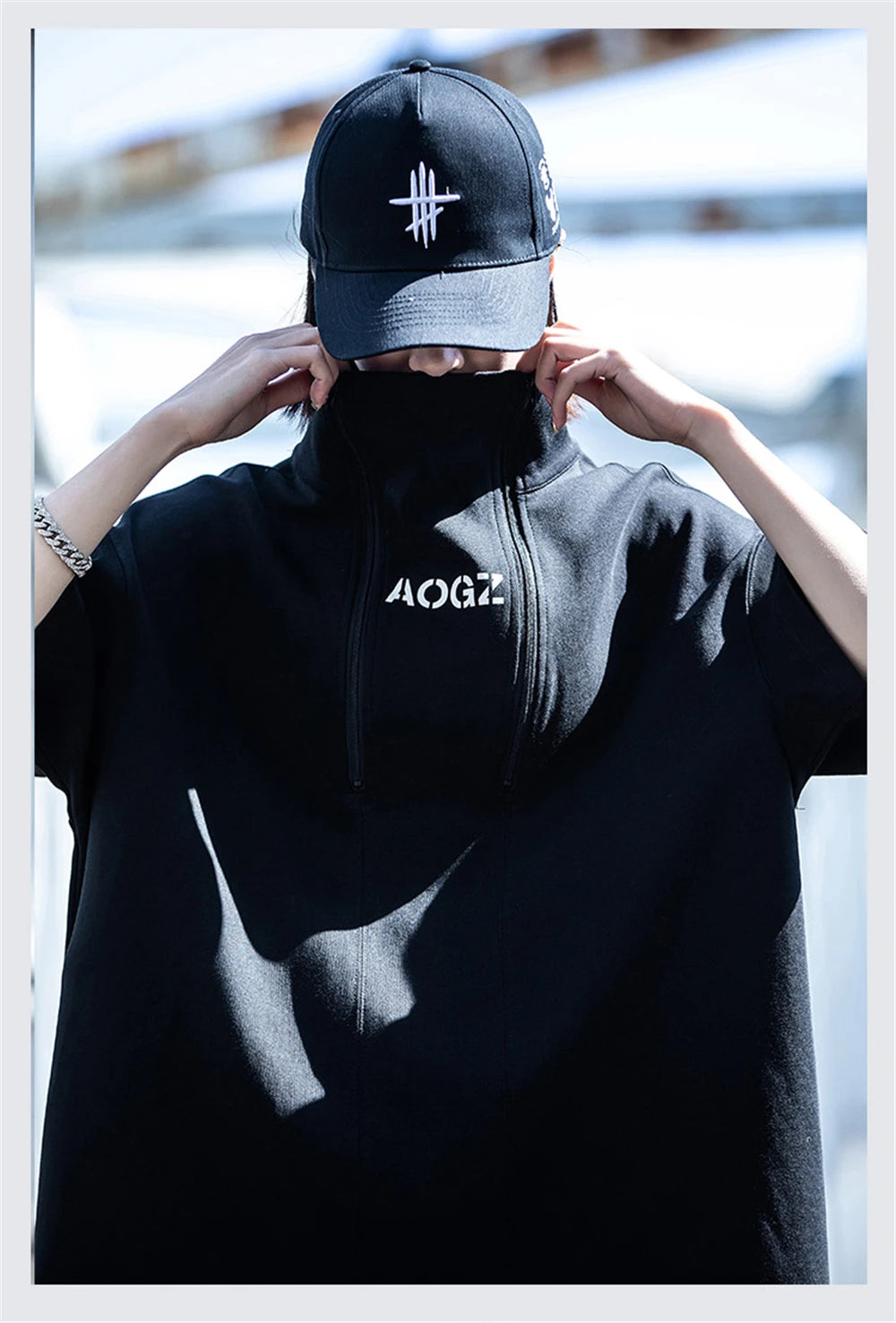 Techwear Turtleneck T-Shirt Men Hip Hop Spring Summer Harajuku Tshirt Loose Short Sleeve Tops Tees Shirts Streetwear