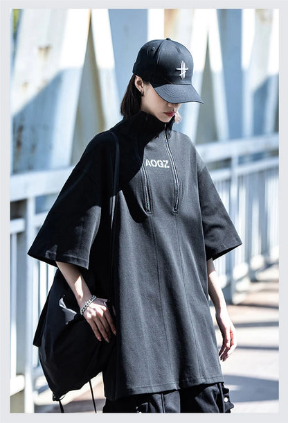 Techwear Turtleneck T-Shirt Men Hip Hop Spring Summer Harajuku Tshirt Loose Short Sleeve Tops Tees Shirts Streetwear