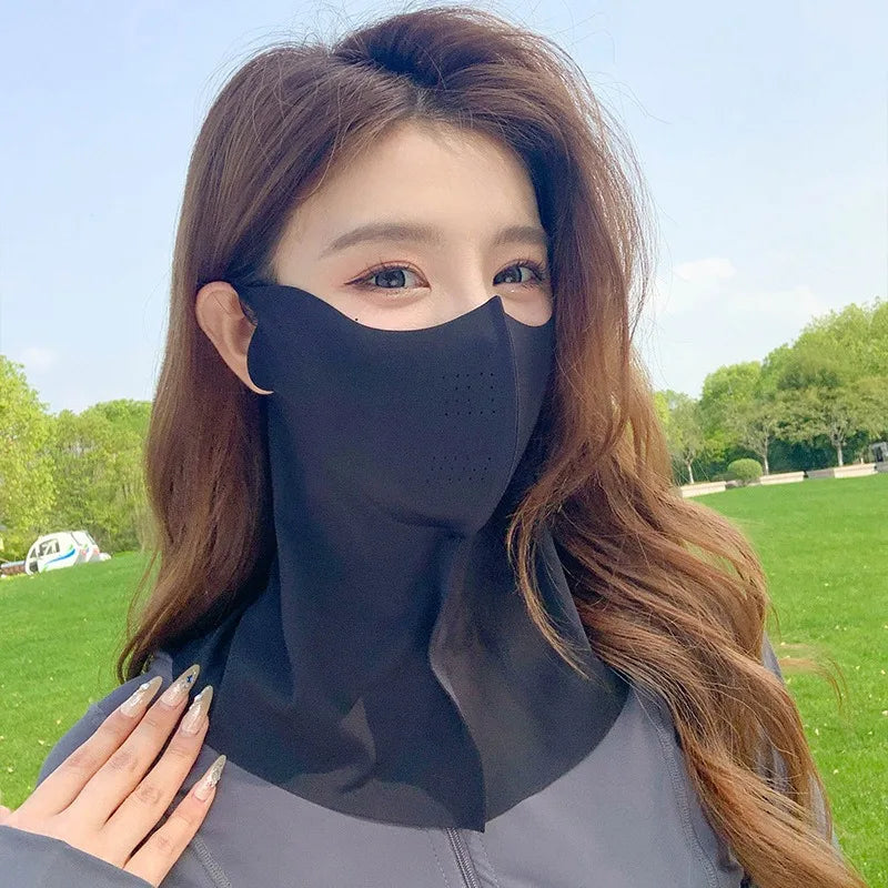 Sunscreen Face Scarf Thin Ice Silk Mask Summer Cover Veil Eye Protection Gini Golf Pattern Randomly On The Left Or Right Faces