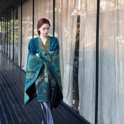 Scarves Woman Bohemian Ethnic Style Retro Shawl for Women Scarf Atmospheric Cloak Outdoor Wear Echarpe Épaisse Evening Service