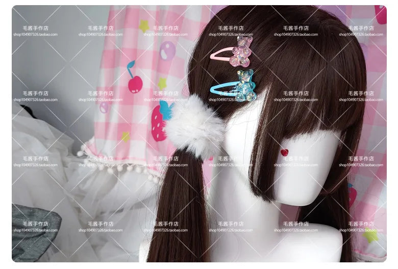 Anime accessories White Fur Hair Ring Japanese Girl Lolita Double Horsetail Hair Ornament Hair Rope kawaii accessories