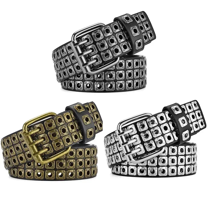 Women Belt Fashion Square Beads, Willow Nails, Three Exhaust Eyes, Punk Street Cool, Personalized Men's and Women's Belts