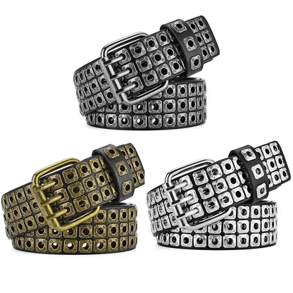 Women Belt Fashion Square Beads, Willow Nails, Three Exhaust Eyes, Punk Street Cool, Personalized Men's and Women's Belts