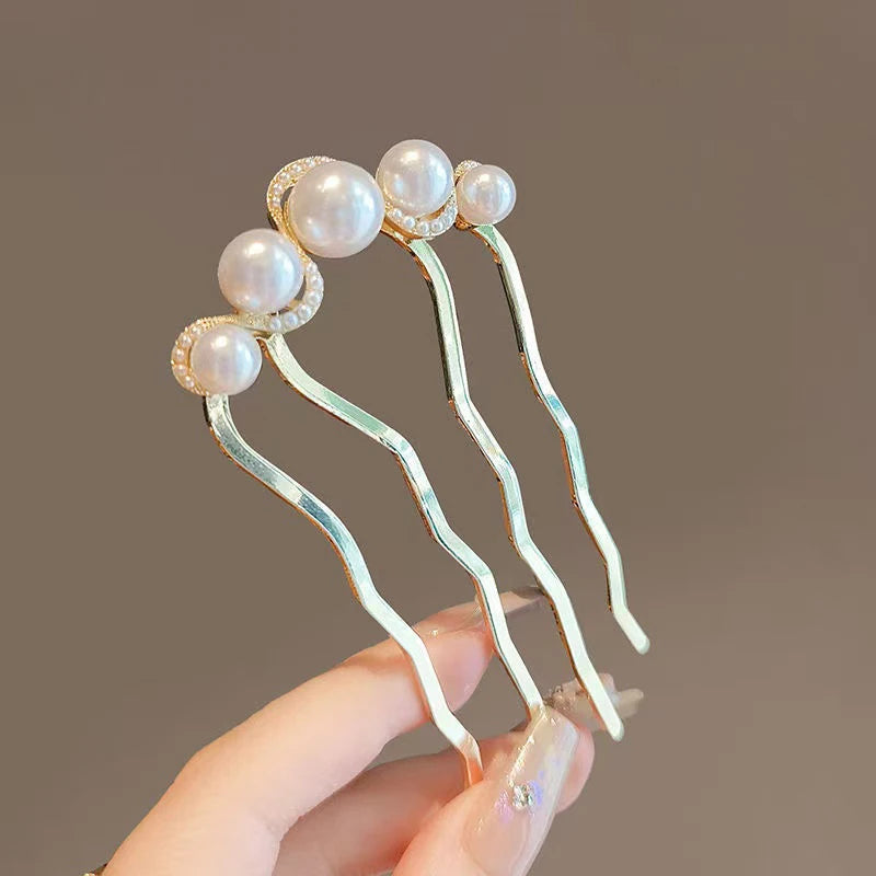 Fashion Hair Accessories Metal U Shape Hair Clip For Women Elegant Simulated Pearl Tassels Hairpin Female Headwear Gifts