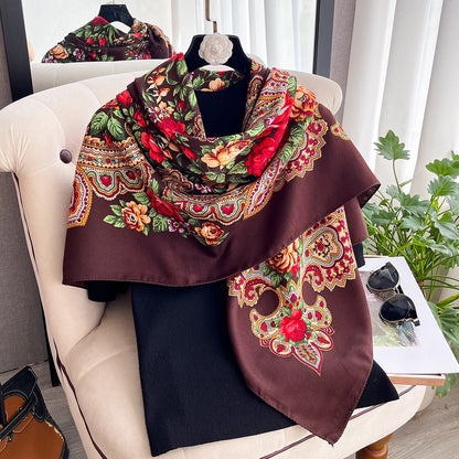 Women Russian Floral Scarf Ethnic Style Square Bandana Head Scarves Ladies Handkerchief Headband Silk Scarf Hair Wraps 2025