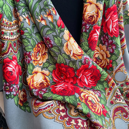 Women Russian Floral Scarf Ethnic Style Square Bandana Head Scarves Ladies Handkerchief Headband Silk Scarf Hair Wraps 2025