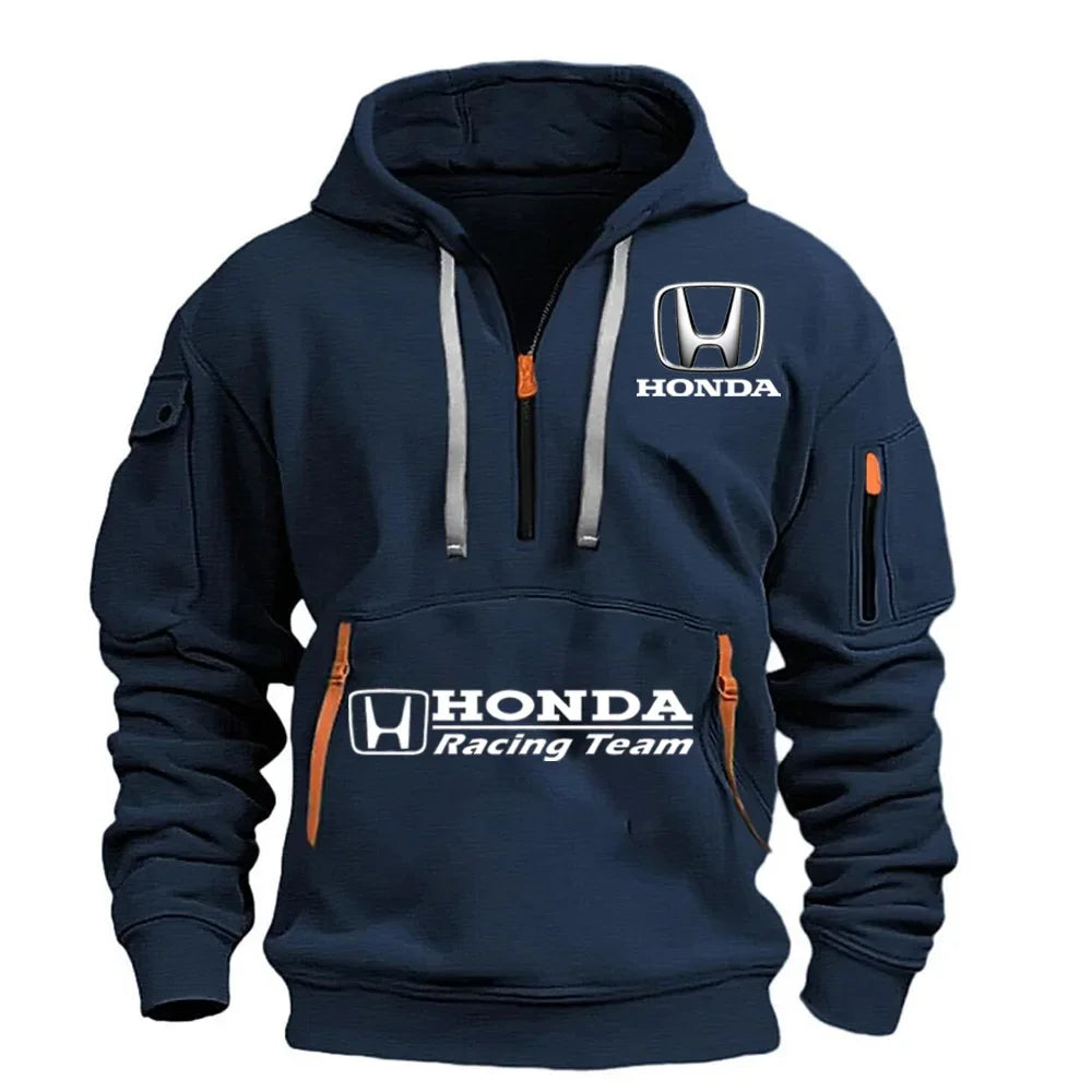 Honda Motorcycle Hoodie for Men Fashionable Men's Sweatshirt with Honda Logo Hooded Zip Top and Pockets