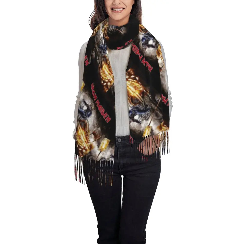 Custom Female Large British Heavy Metal Rock Iron Maidens Scarves Women Winter Soft Warm Tassel Shawl Wraps Scarf