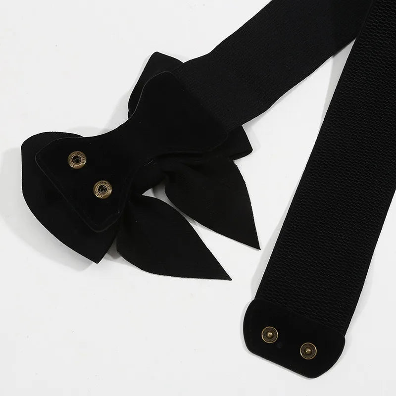 1PC New Fashion Elegant Large Bow Elastic Belts for Women Wide Side Belt Dress Female Jeans Waistband Trouser Accessory