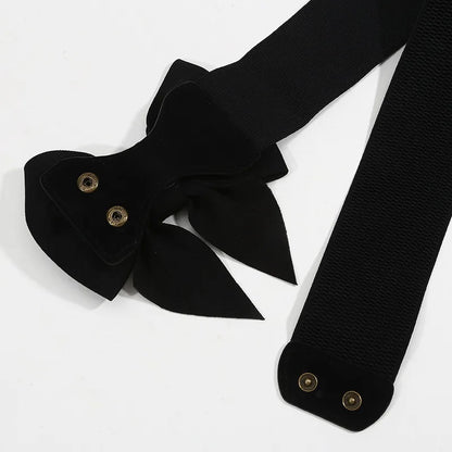1PC New Fashion Elegant Large Bow Elastic Belts for Women Wide Side Belt Dress Female Jeans Waistband Trouser Accessory