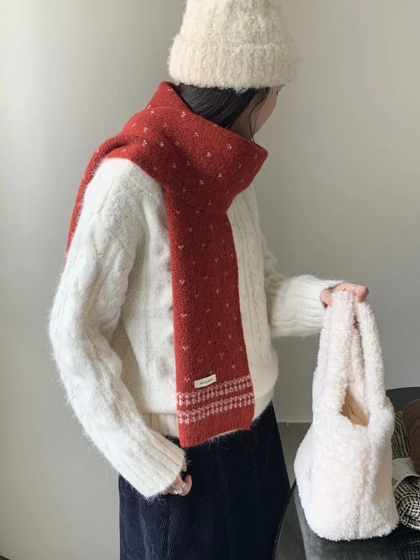 Women's Scarves Korean Retro Fair Island Simple Sweet Versatile Kawaii Wool Winter Thicked Warmth Comfortable High Quality Scarf