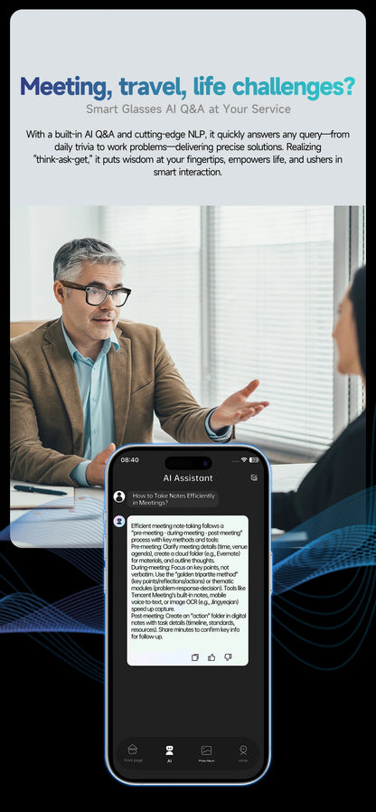 2025 Smart Glasses Men 8MP Camera WiFi Bluetooth Touch Control IP65 Waterproof AI Translation Noise Cancelling AI Glasses Women