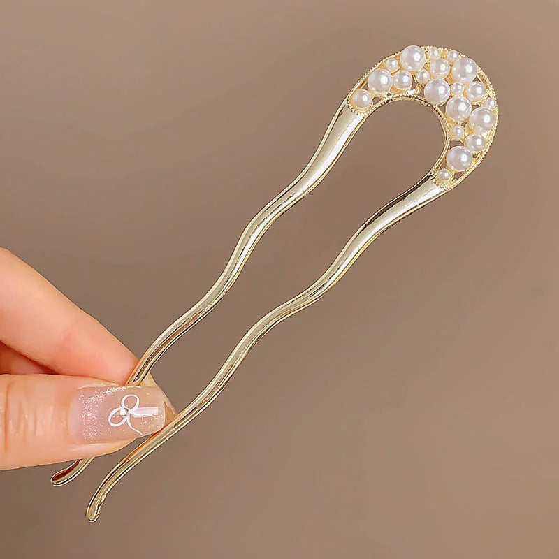 Fashion Hair Accessories Metal U Shape Hair Clip For Women Elegant Simulated Pearl Tassels Hairpin Female Headwear Gifts