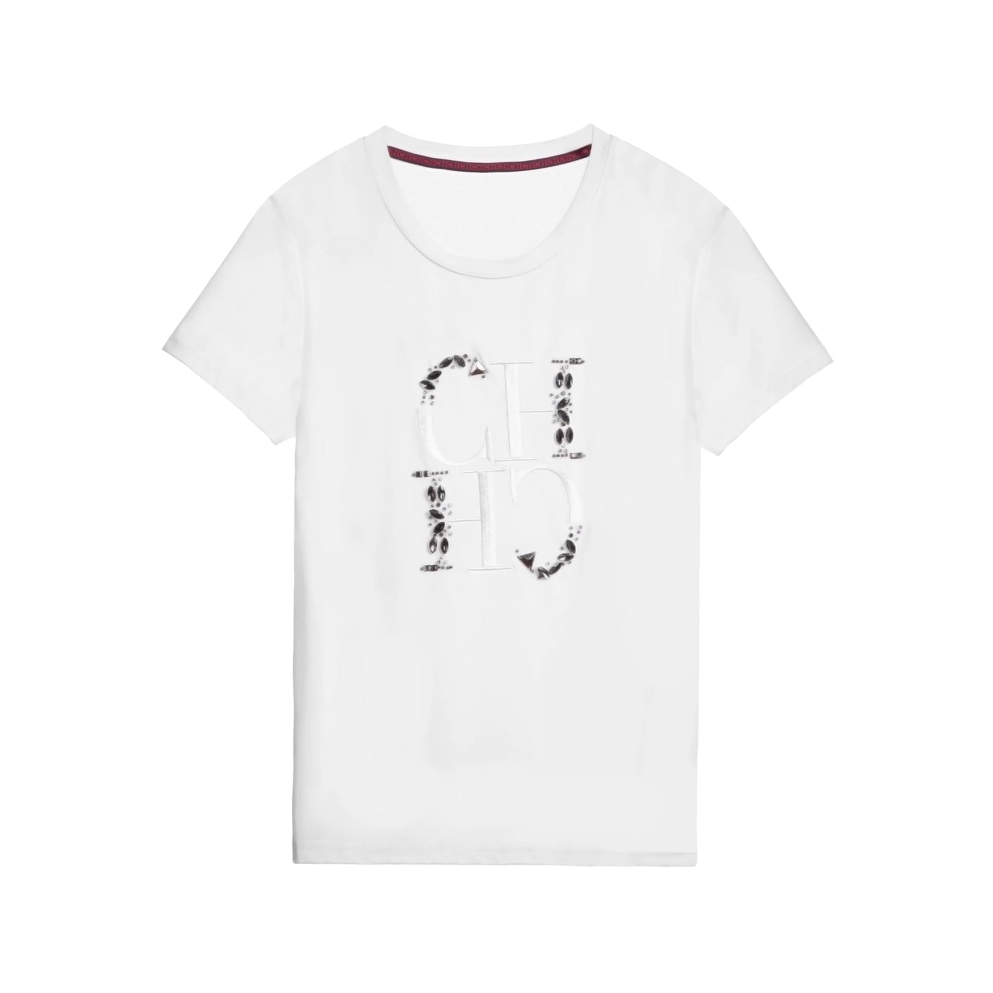 CHCH Women's T-shirt 2025 New Hand Embroidered Heavy Industry Casual Top Simple Round Neck Short Sleeve Women's Clothing